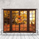 Aperturee - Aperturee Sunflower Wood Window Maple Forest Autumn Backdrop